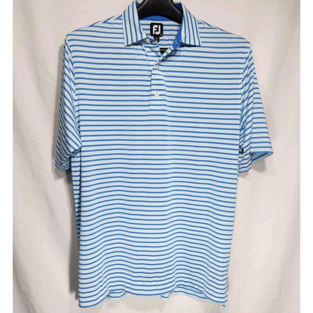 Footjoy FJ Polo Shirt Mens Golf Stretch Short Sleeve Large Lt Blue/Blue‎ Striped